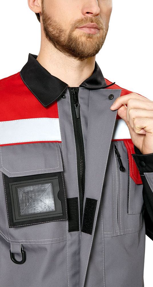 Куртка мужская рабочая летняя для ИТР Виват серо-черно-красная