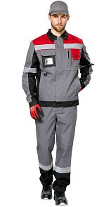 Куртка мужская рабочая летняя для ИТР "Виват" серо-черно-красная